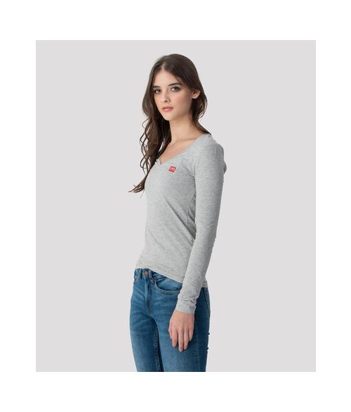 ELIZABETH LONG V L.S.TOP, GREY MELANGE