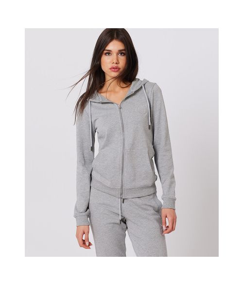 LOTTIE ZIP HOODIE JOGGING TOP, GREY MELANGE