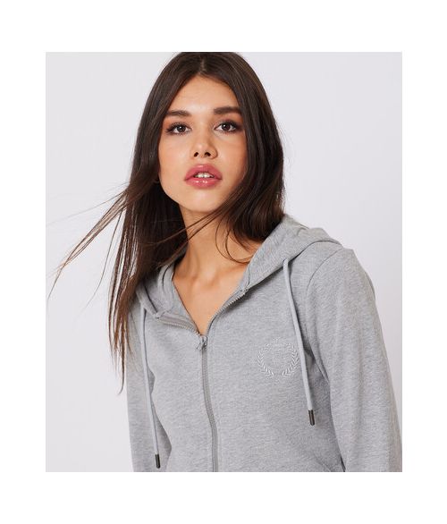 LOTTIE ZIP HOODIE JOGGING TOP, GREY MELANGE