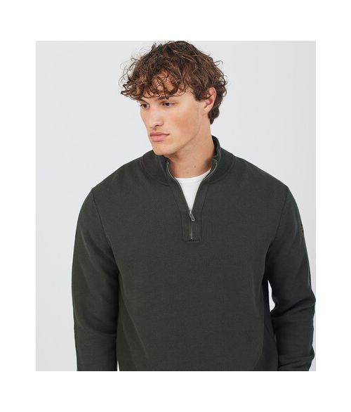 KANAN HALF ZIP SWEATER, D. GREEN