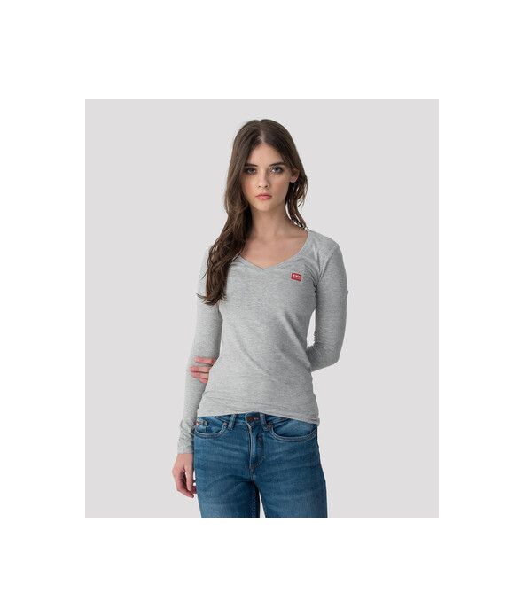 ELIZABETH LONG V L.S.TOP, GREY MELANGE