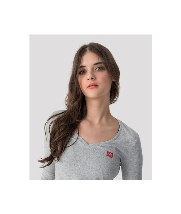 ELIZABETH LONG V L.S.TOP, GREY MELANGE